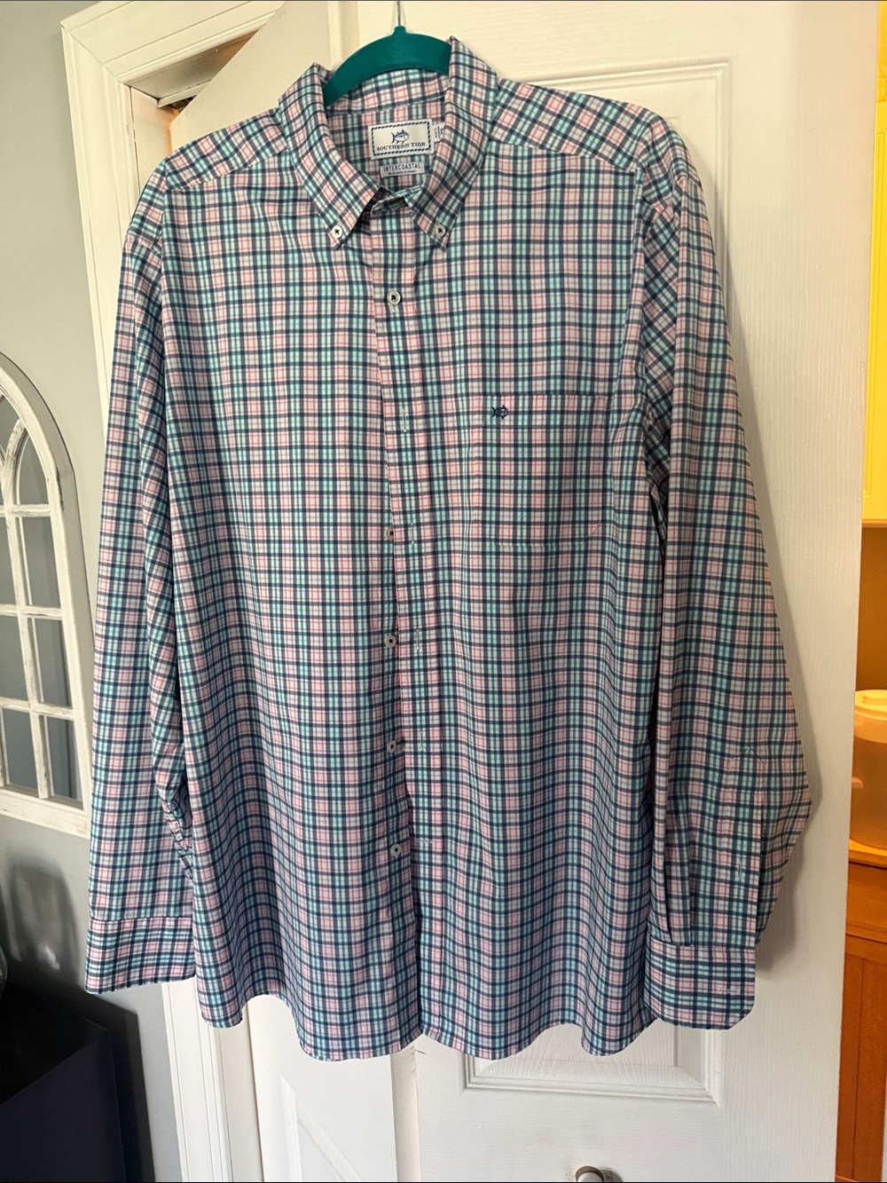 Southern Tide Men's Button-Down Plaid Shirt in Blue and Pink